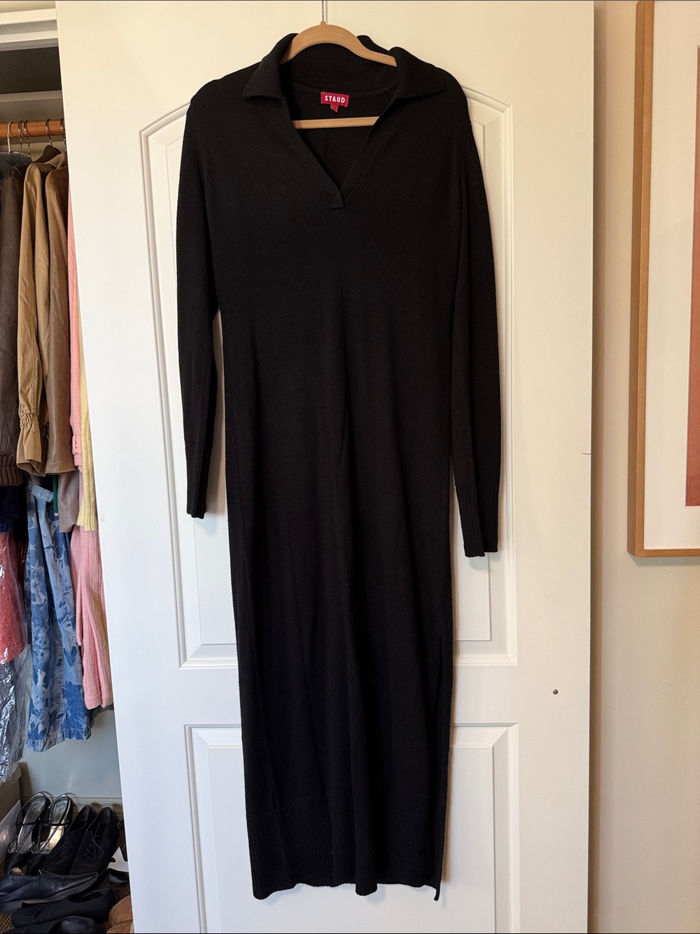 STAUD Black Knit Long Sleeve Maxi Dress